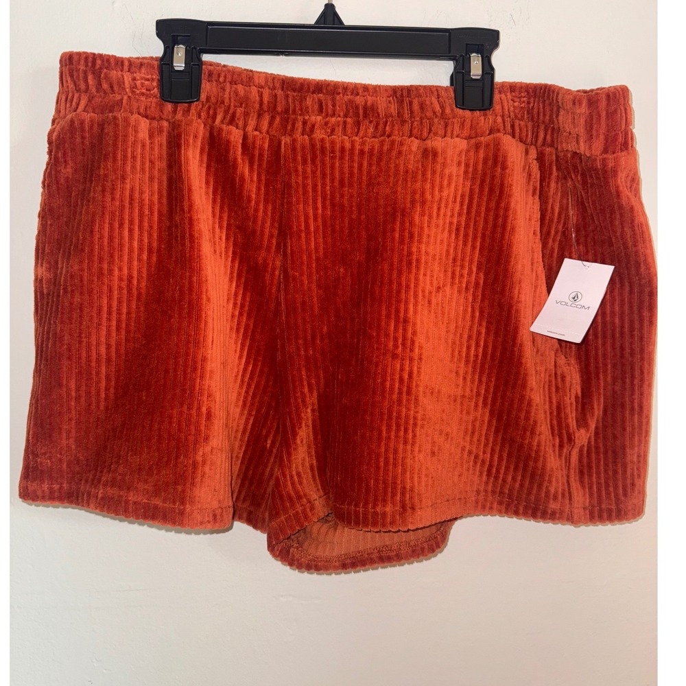 Volcom Womens Rust Orange Corduroy Elastic Waist Shorts Size XL B0902400